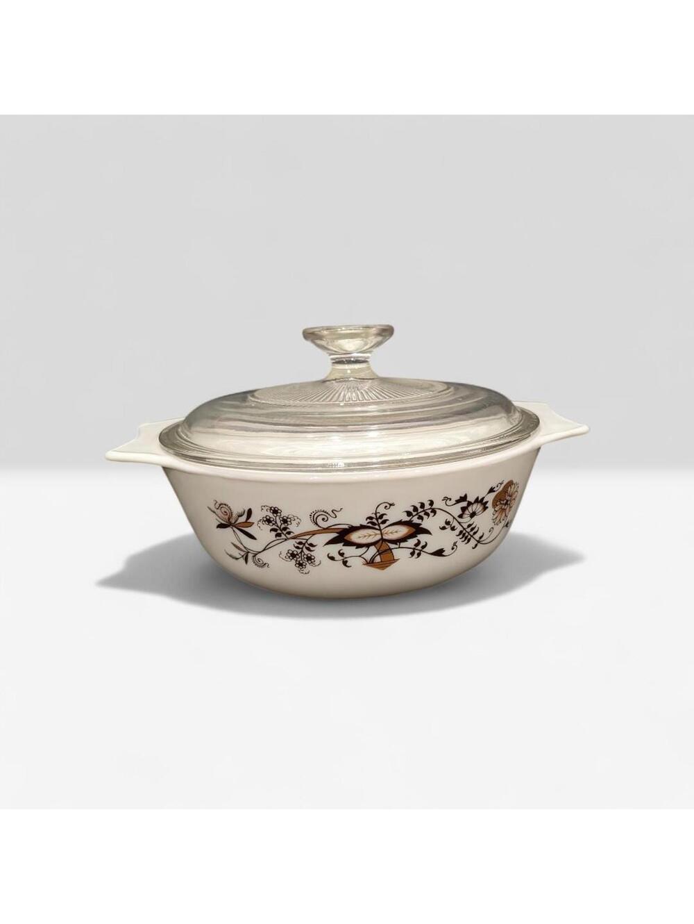 Vintage Pyrex Casserole Dish with Lid Made in England 1970s Floral Cookware